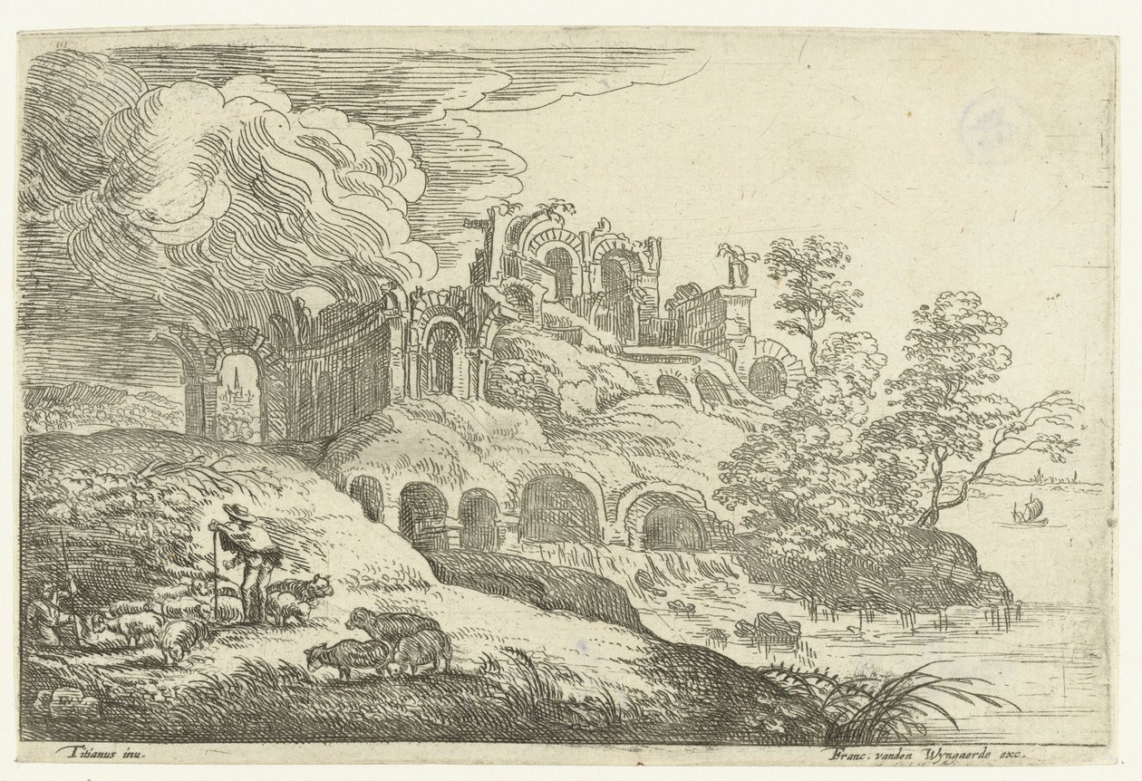 Ruinen bei einem See von Lucas van Uden