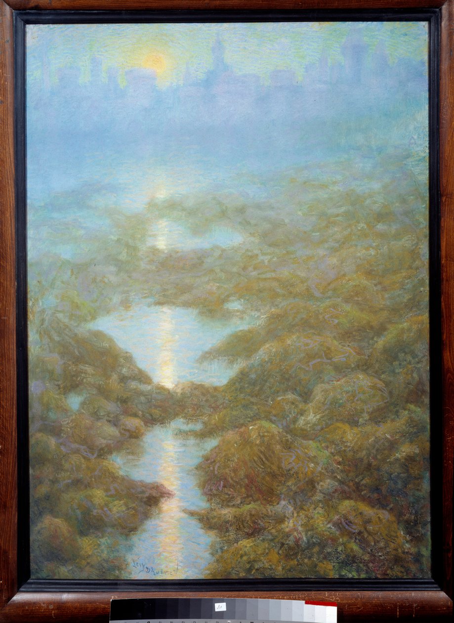 „Meine Mutter sah eines Abends die Stadt Ys (Is)“ Landschaft aus Nebel und Fluss von Lucien Levy Dhurmer