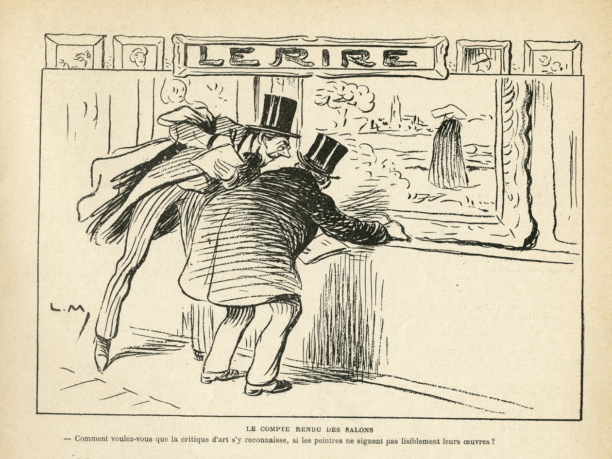 Illustration in Le Rire, 20/04/12 - Die Ausstellungskritik - Kunst, Malereiausstellungen, Karikaturenausstellungen - Kunstkritiken (Gravur) von Lucien Metivet