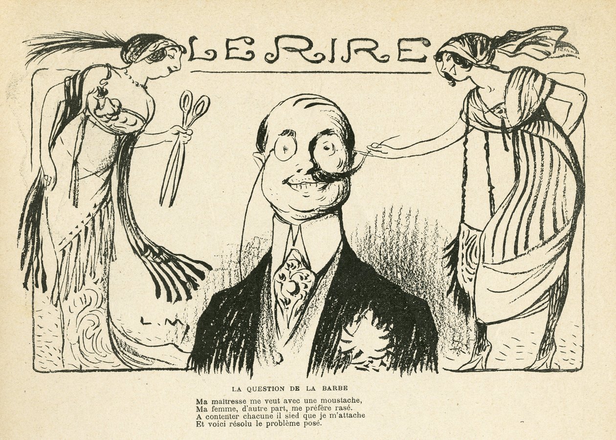 Illustration in Le Rire, 23/03/12 - die Frage des Bartes (Gravur) von Lucien Metivet