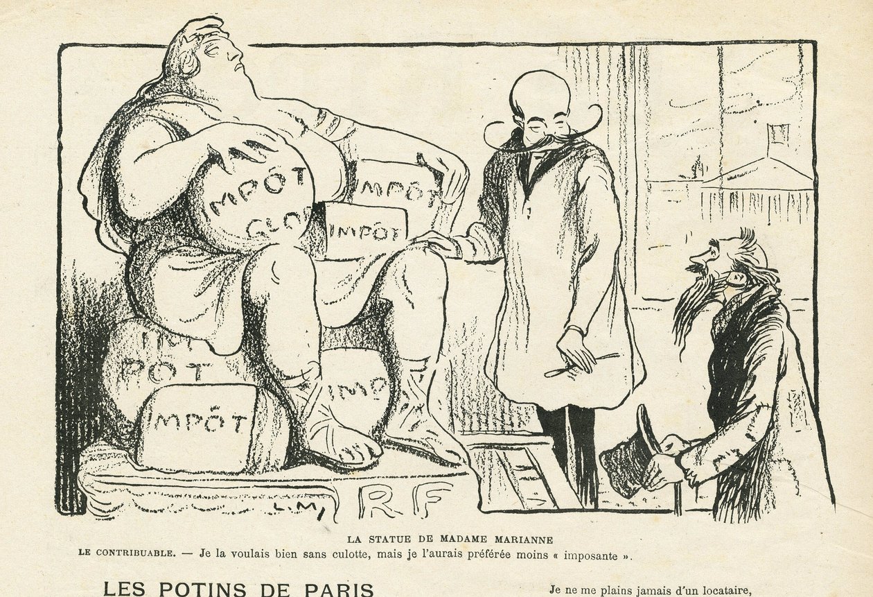 Illustration in Le Rire, 29/02/08 - Die Statue von Madame Marianne (Stich) von Lucien Metivet