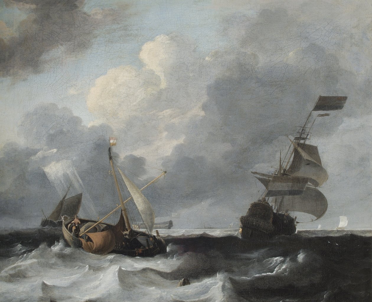 Ein Sturm vor der Küste mit Kriegsschiffen und Fischerbooten von Ludolf Backhuysen