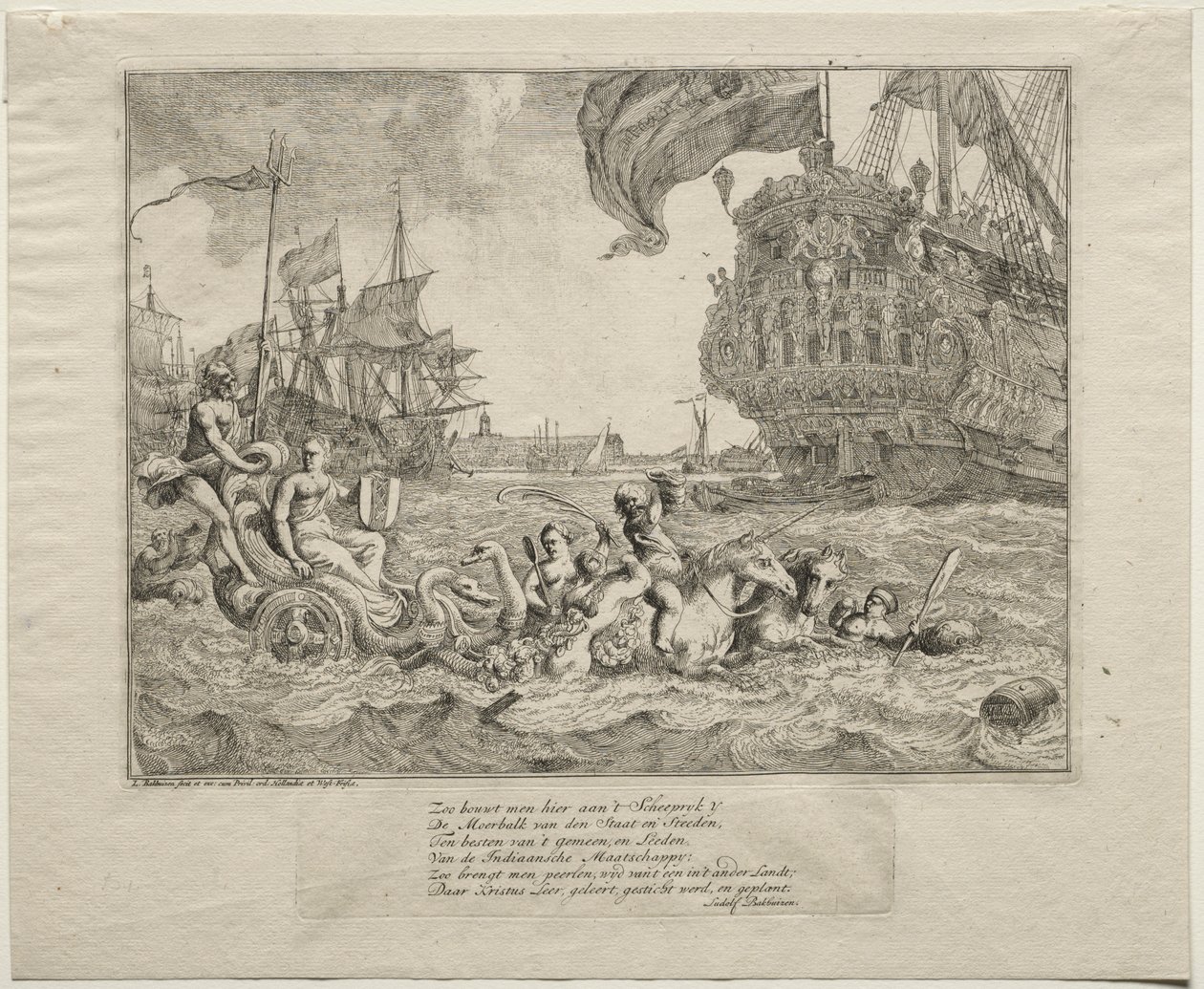 Die Personifikation von Amsterdam reitet in Neptuns Wagen, 1701 von Ludolf Backhuysen