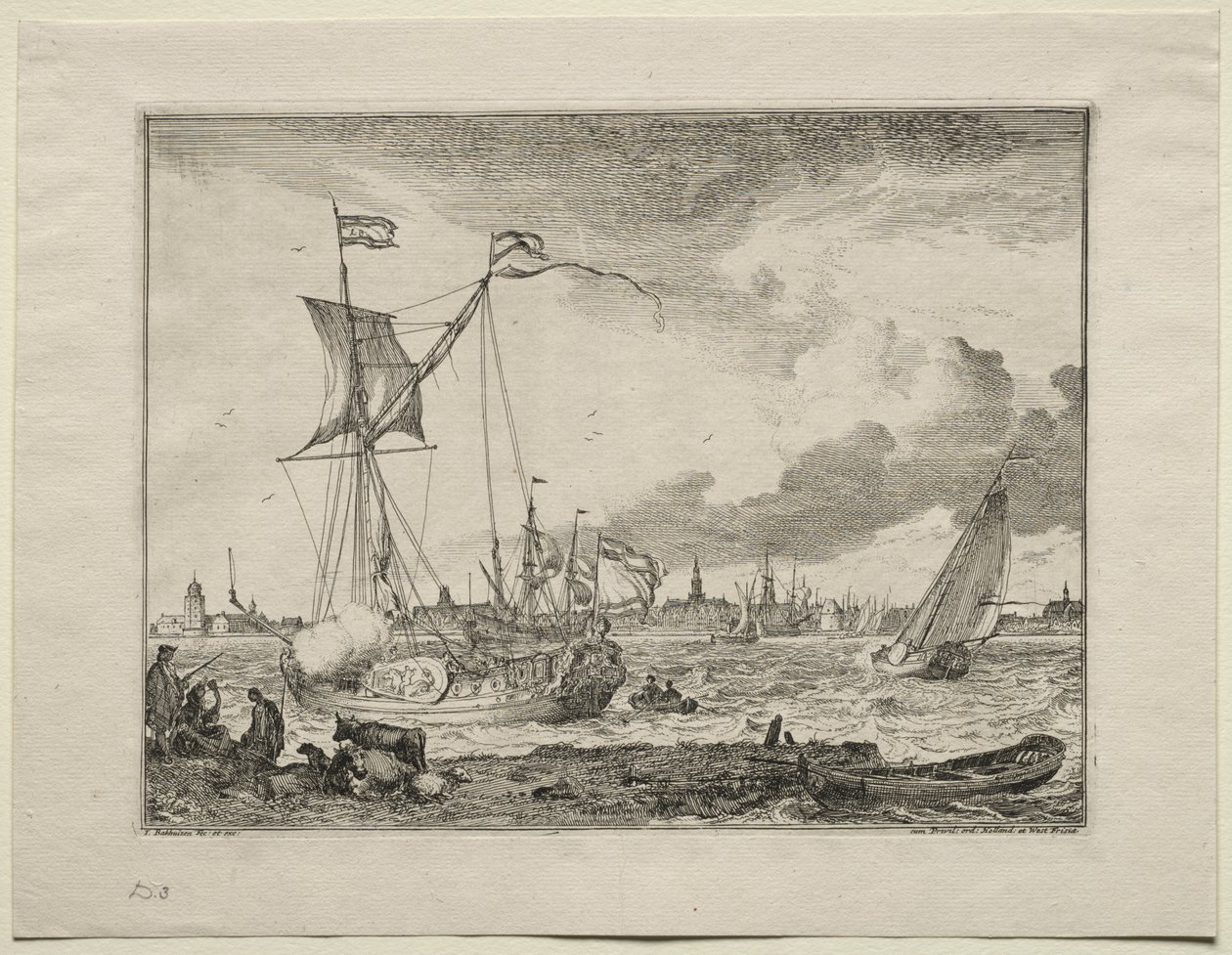 Ansicht von Amsterdam mit Schiffen im Vordergrund von Ludolf Backhuysen
