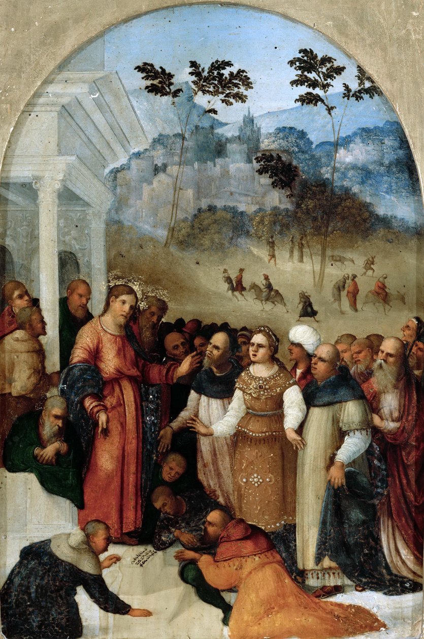 Christus und die Ehebrecherin, ca. 1527 von Ludovico Mazzolino