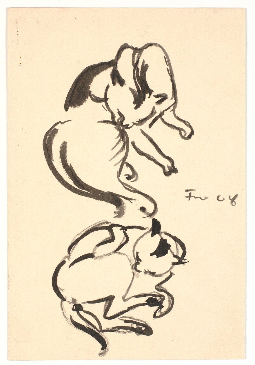 Zwei Studien einer sich waschenden Katze von Ludvig Find
