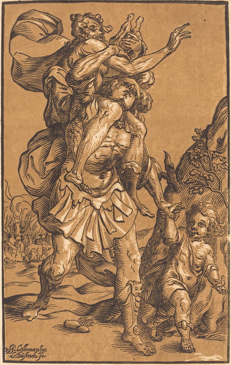 Aeneas rettet seinen Vater aus Troja von Ludwig Büsinck after Georges Lallemand