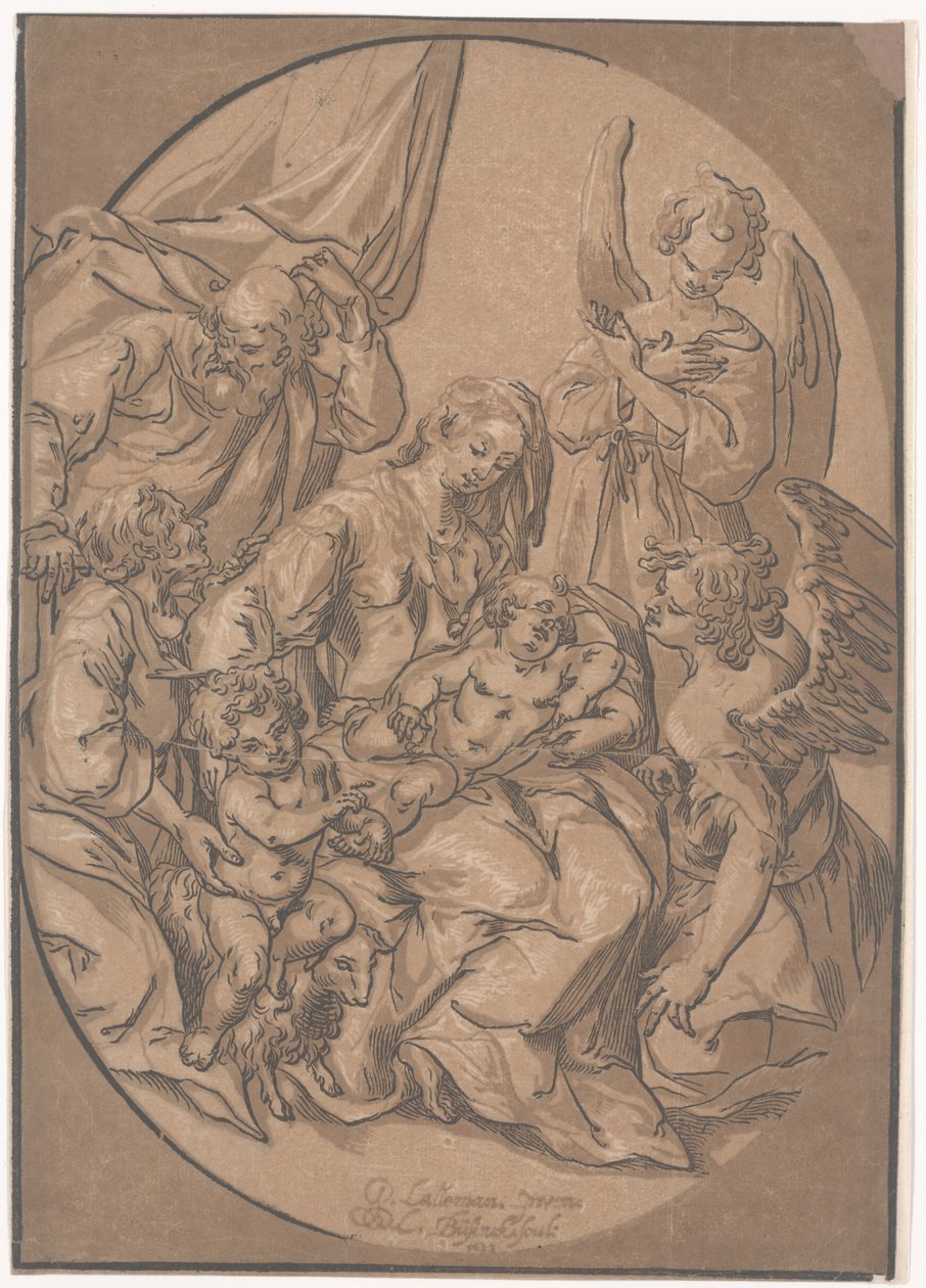 Die Heilige Familie mit dem kleinen St. Johannes, in einem Oval, ca. 1623 von Ludwig Businck