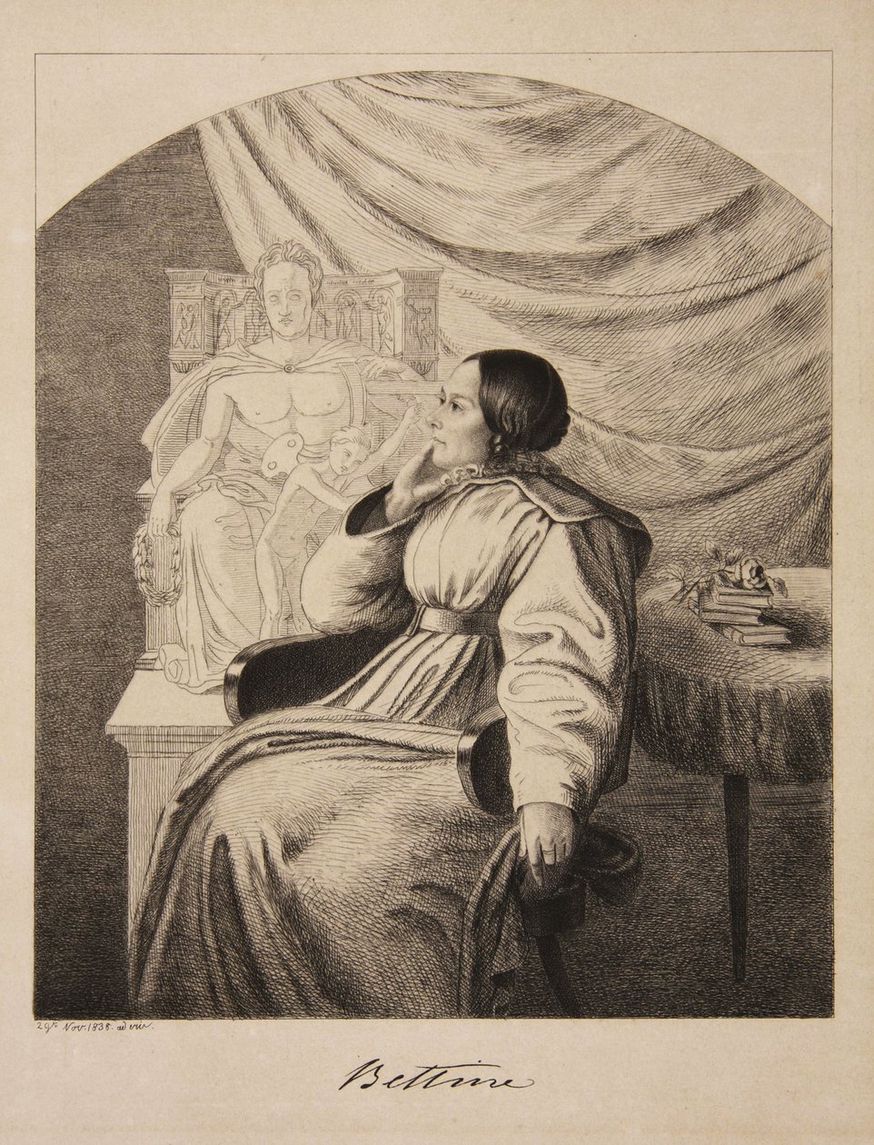 Porträt der Schriftstellerin Bettine von Arnim 1785-1859, geb. Brentano von Ludwig Emil Grimm