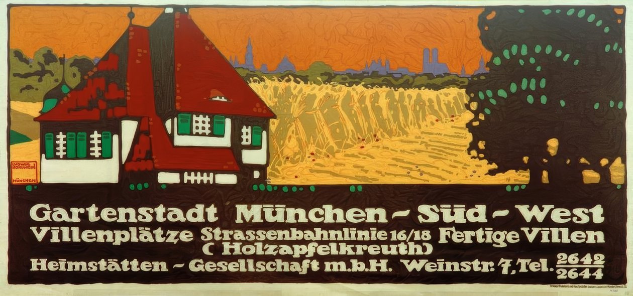 Gartenstadt München-Süd-West / Villenplätze / Straßenbahnlinie 16/18 / Fertige Villen (Holzapfelkreuth) / Heimstätten-Gesellschaft von Ludwig Hohlwein