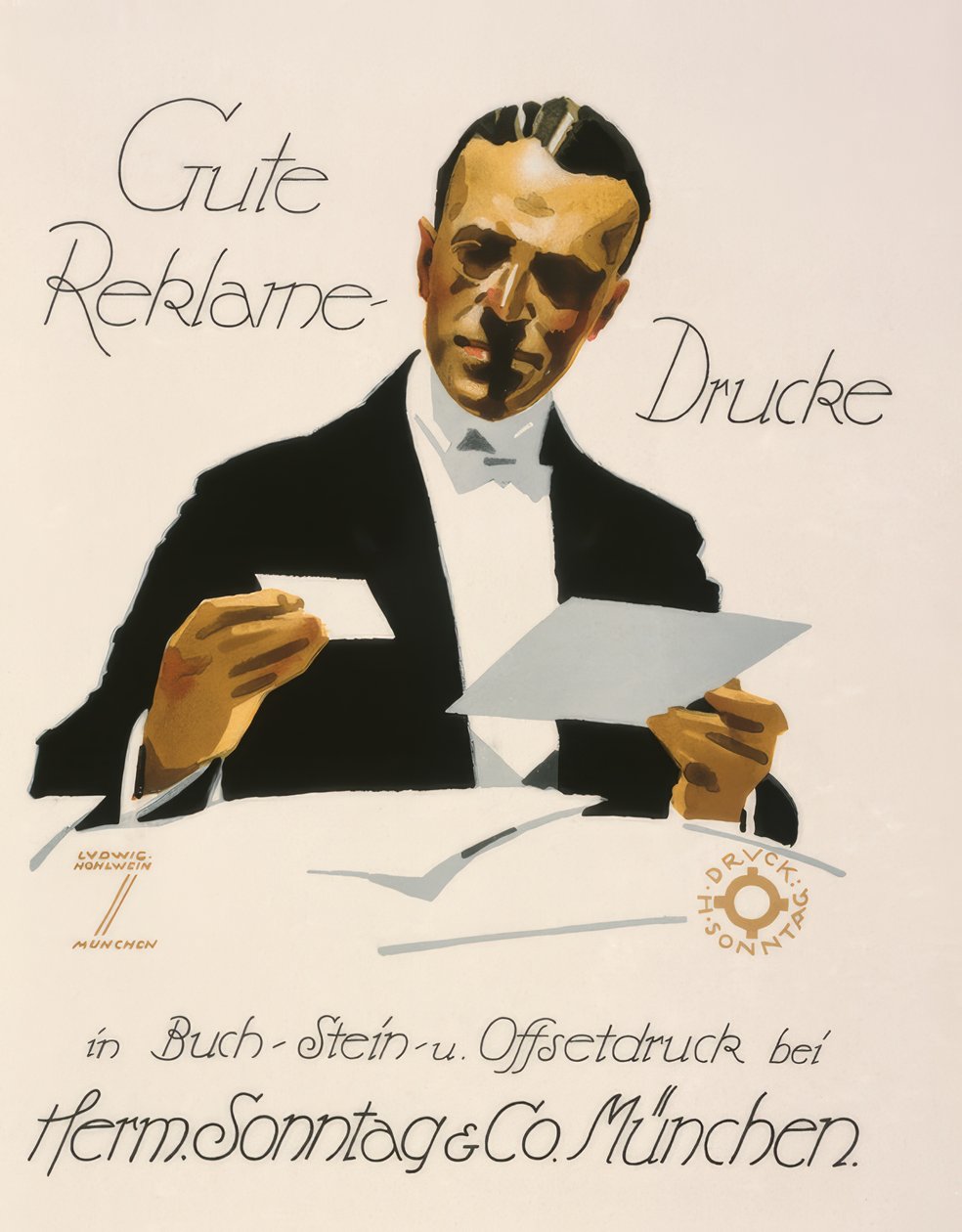 Gute Reklame-Drucke bei Herm. Sonntag und Co. München von Ludwig Hohlwein
