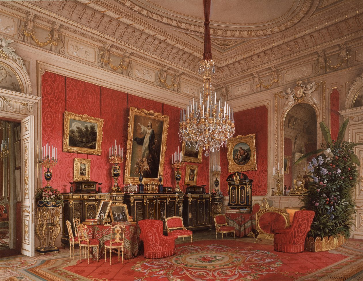 Innenräume des Winterpalastes. Das Arbeitszimmer von Kaiserin Maria Alexandrowna, 1869 von Ludwig Premazzi