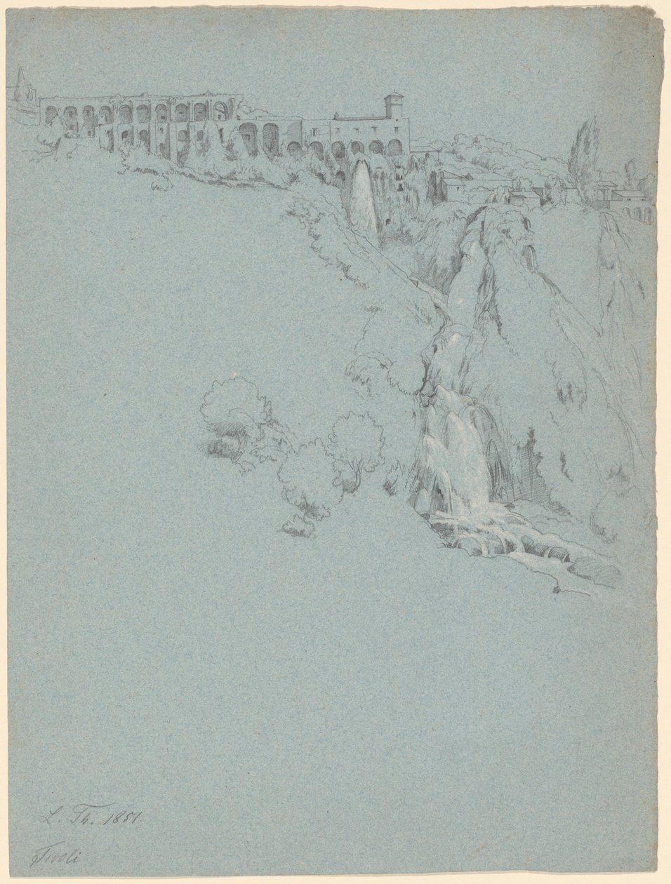 Der Wasserfall in Tivoli mit der Villa des Maecenas von Ludwig Thiersch