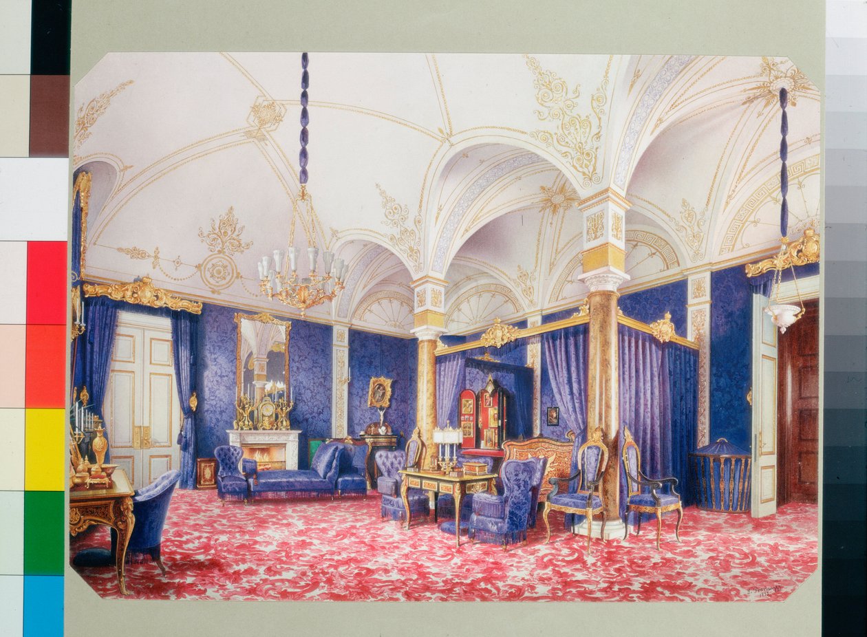 Interieurs des Winterpalastes - Das Schlafzimmer der Kaiserin Maria Alexandrowna von Luigi Premazzi
