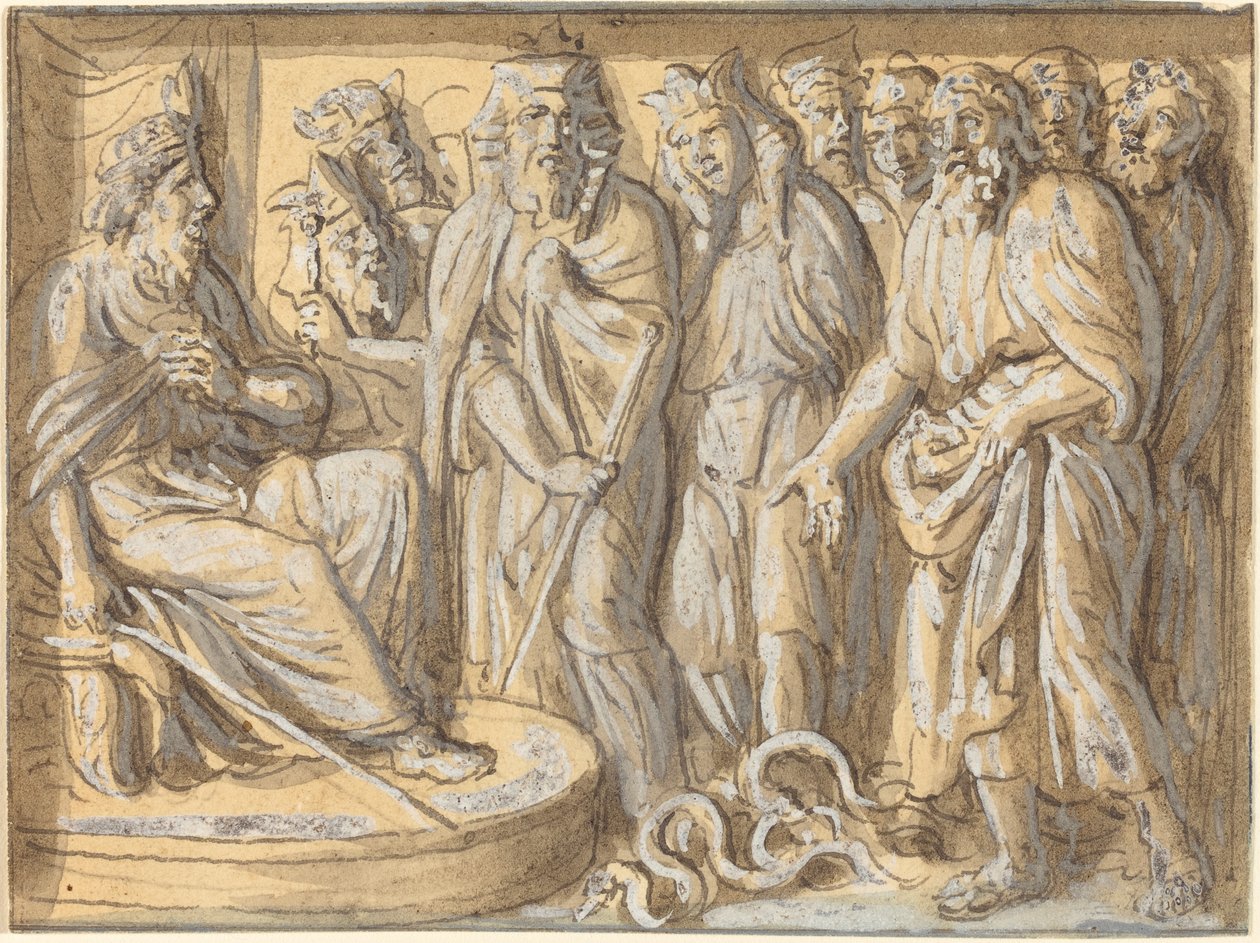 Moses und Aaron vor dem Pharao, mit den in Schlangen verwandelten Stäben von Luigi Ademollo