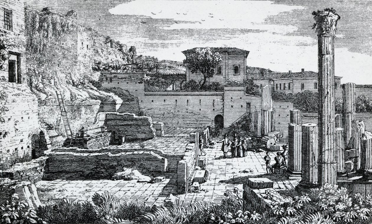 Ruinen des Tempels von Vespasian in Brescia, Gravur von Louis Basiletti, Italien von Luigi Basiletti