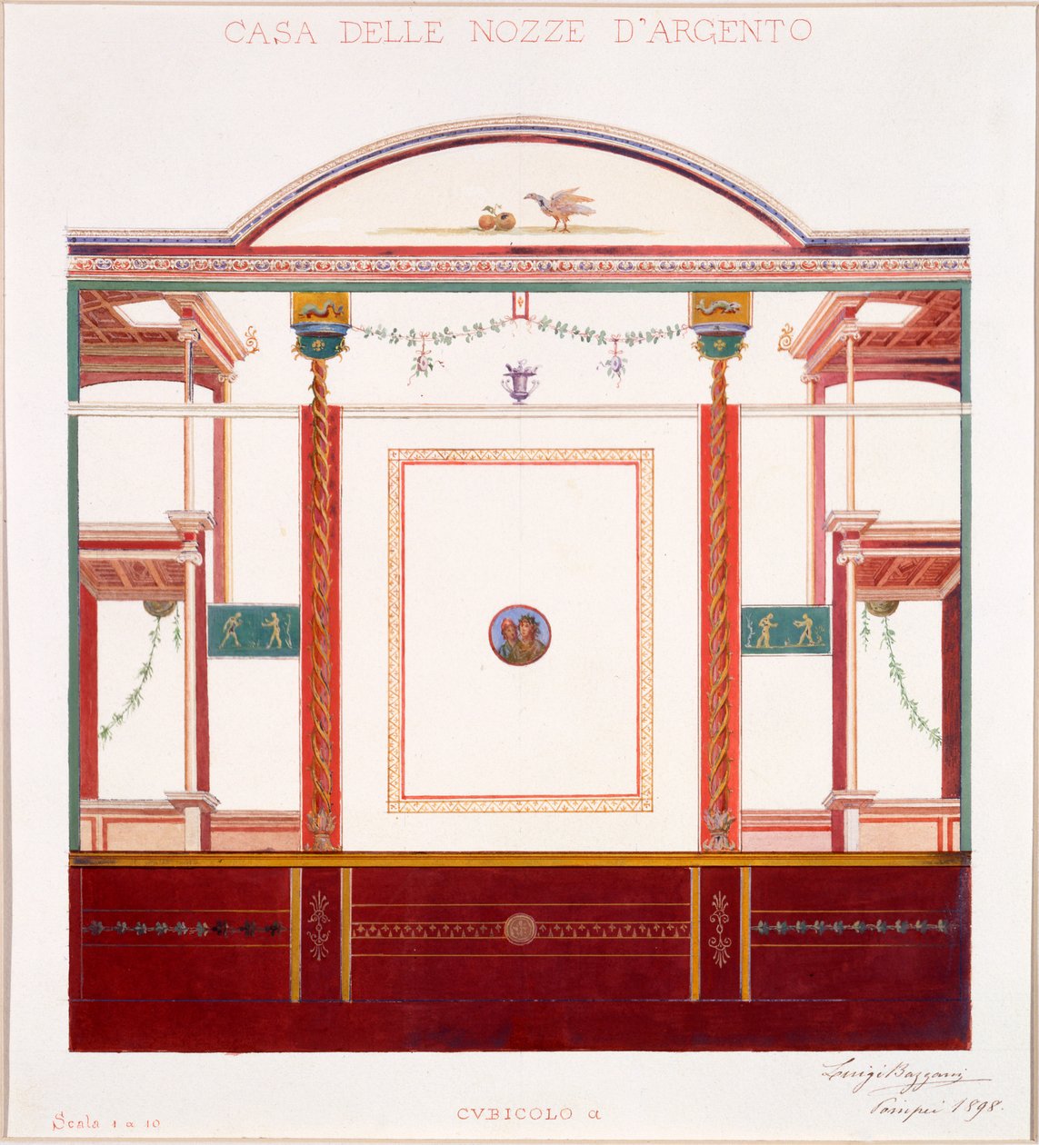 Wanddekorationen aus dem Haus der Silberhochzeit, Pompeji, 1897 von Luigi Bazzani