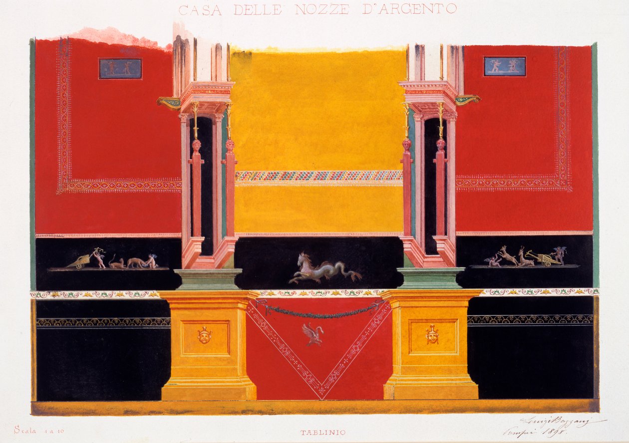 Wanddekorationen aus dem Haus der Silberhochzeit, Pompeji, 1898 von Luigi Bazzani