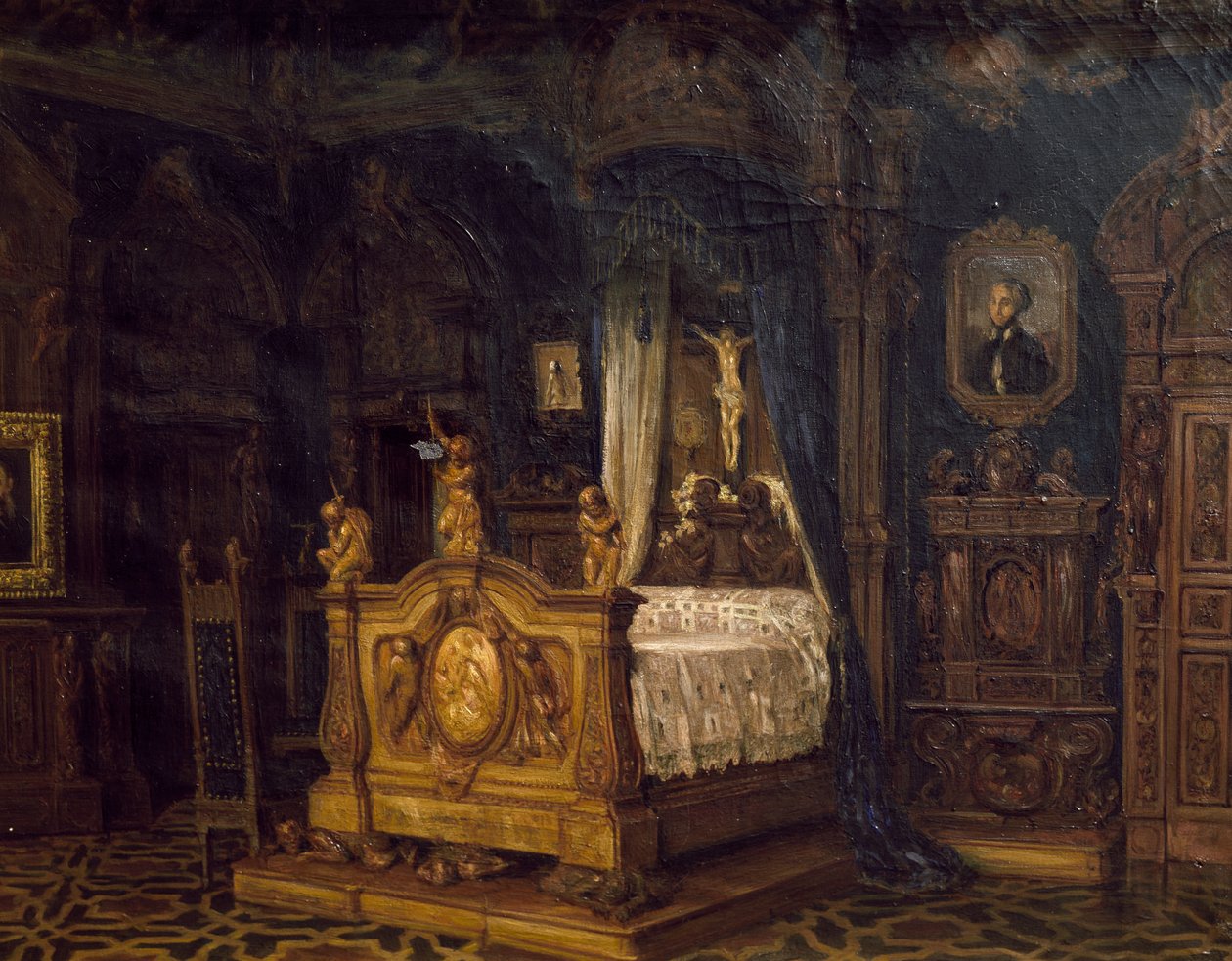 Innenraum des Schlafzimmers des Adligen Gian Giacomo Poldi Pezzoli, ca. 1860 von Luigi Bisi