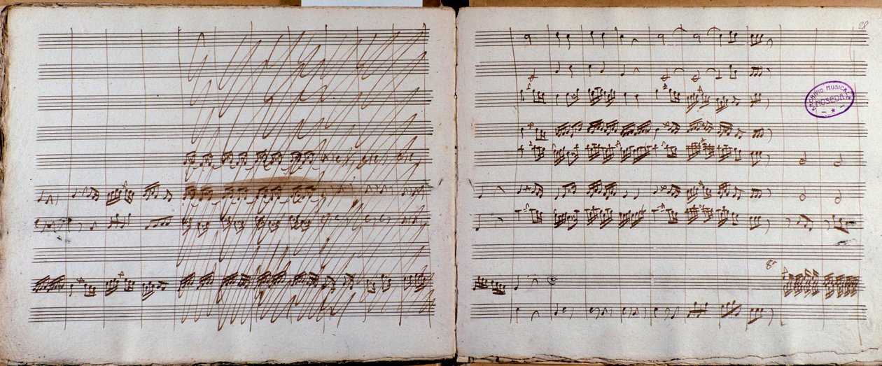 Doppelseite, signiert vom Autor der Partitur für das Konzert für Cello und Orchester in Es-Dur von Luigi Boccherini von Luigi Boccherini