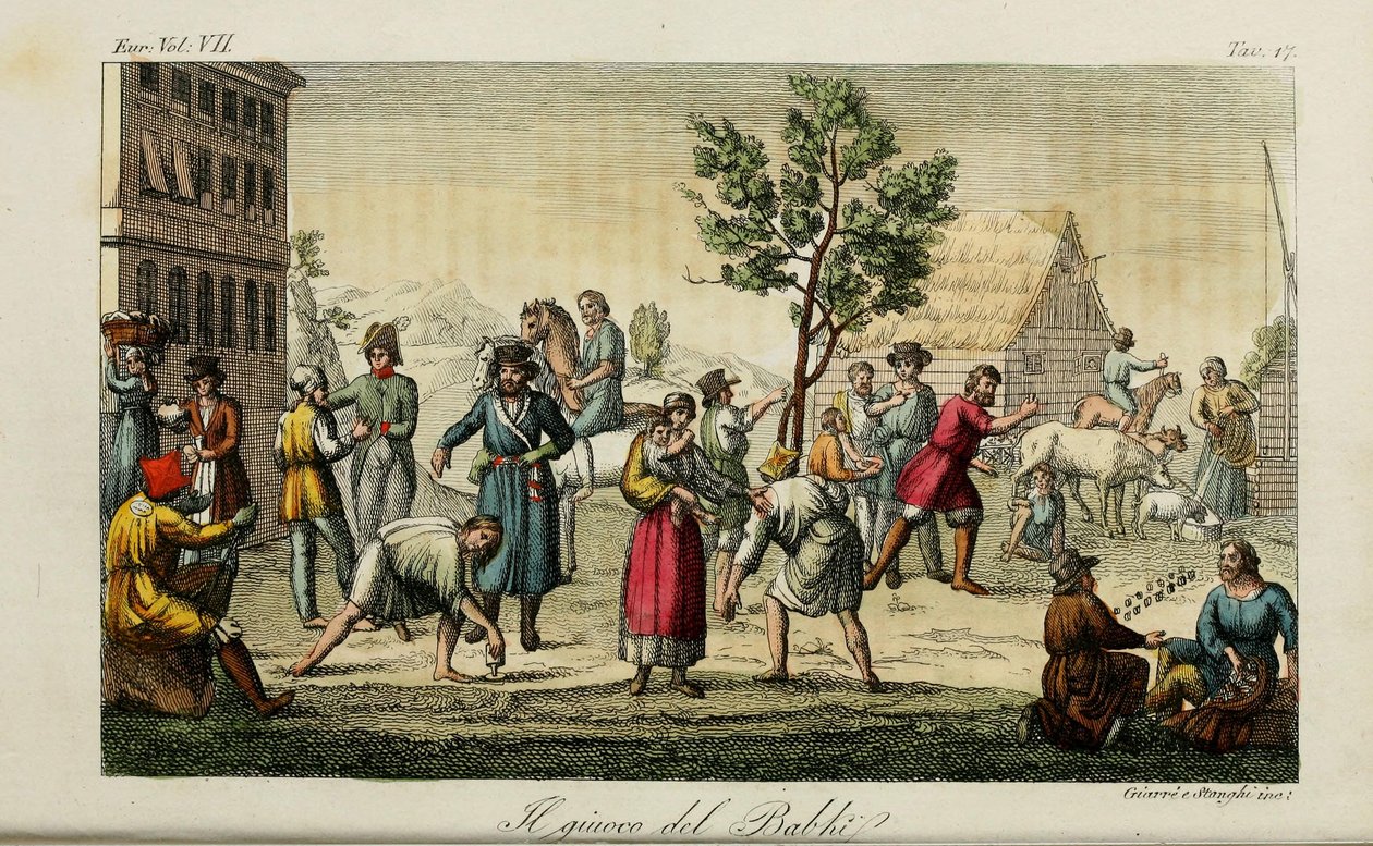 Knöchelchen. Illustration aus Il costume antico e moderno o storia del governo von Giulio Ferrario von Luigi Giarrè