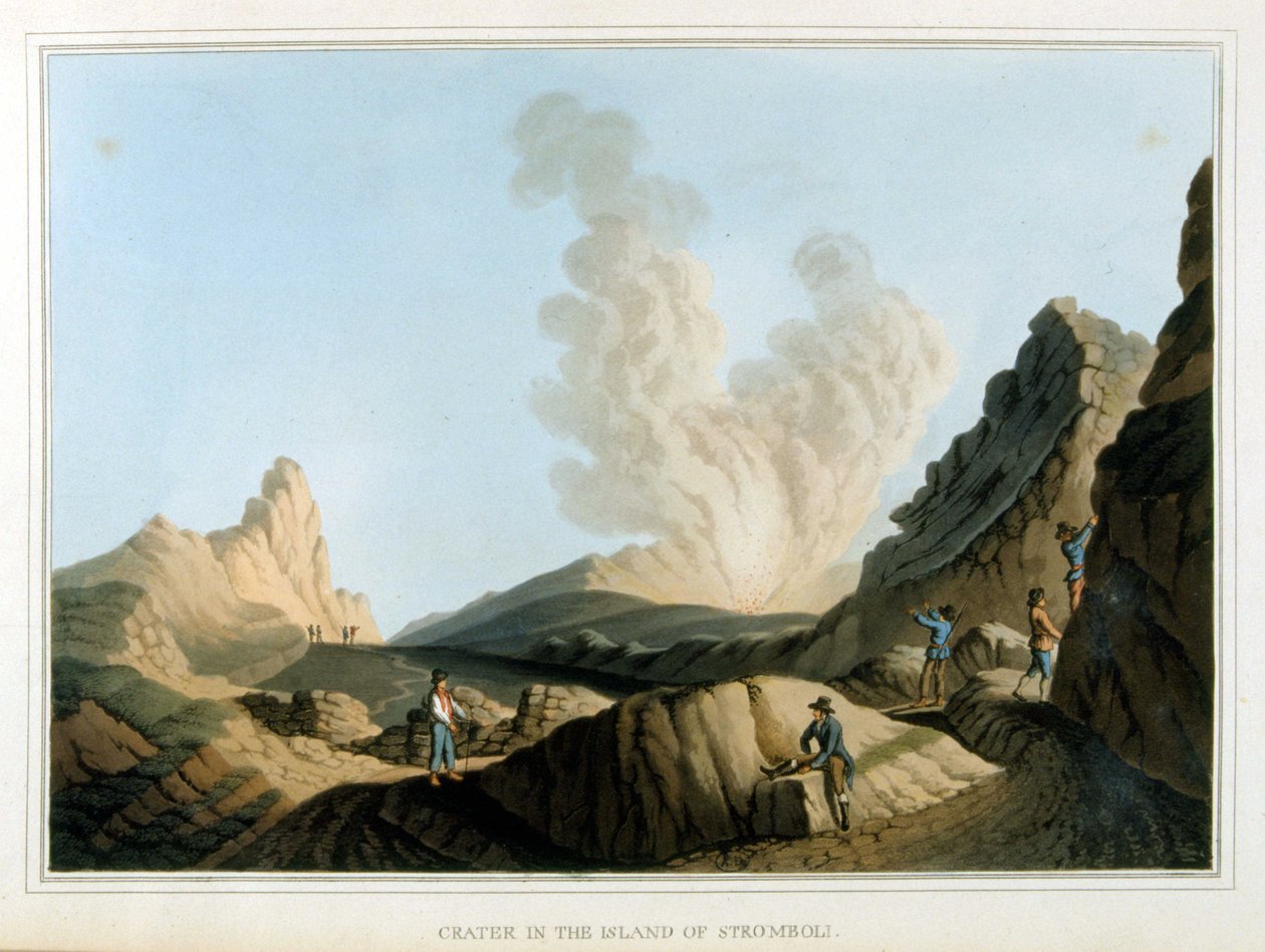 Krater des Stromboli - in „Ansichten in den osmanischen Herrschaftsgebieten, in Europa, in Asien und einigen Mittelmeerinseln“ von Luigi Mayer, London von Luigi Mayer