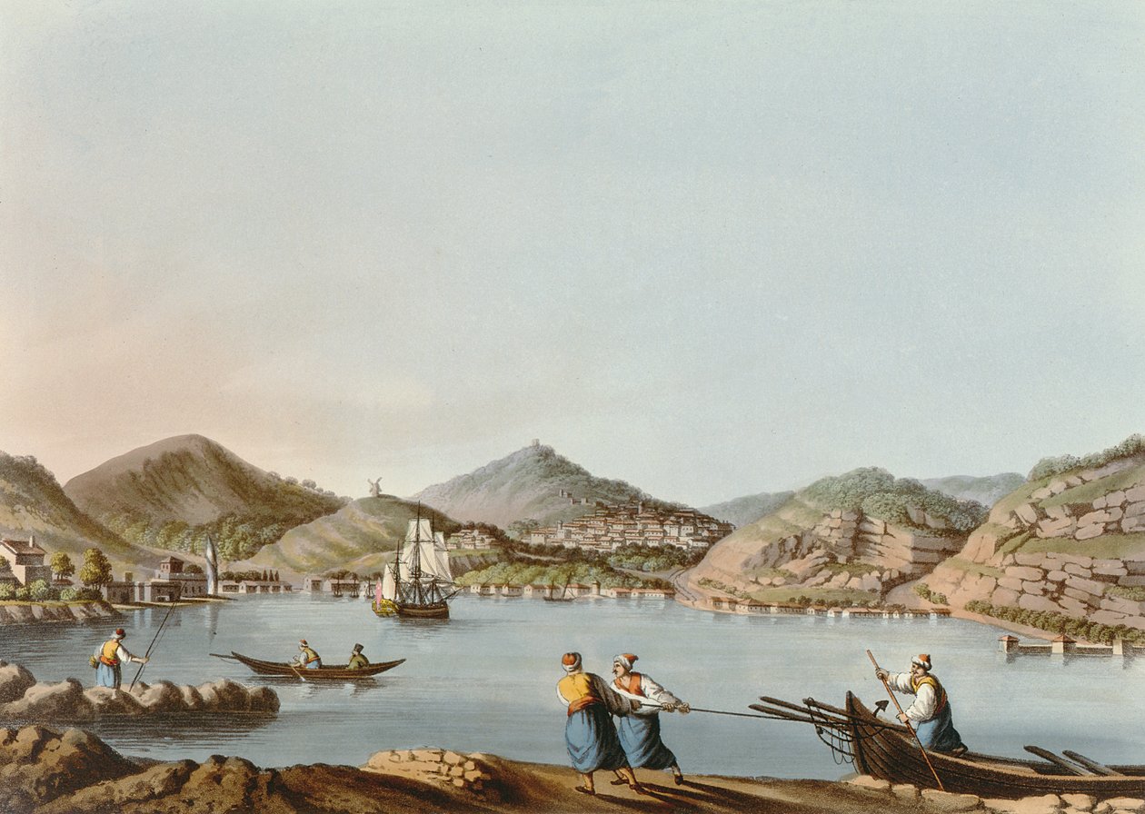 Der westliche Hafen der Insel Samos, Platte 60 aus Ansichten in den osmanischen Herrschaftsgebieten, veröffentlicht von R. Bowyer, 1810 von Luigi Mayer