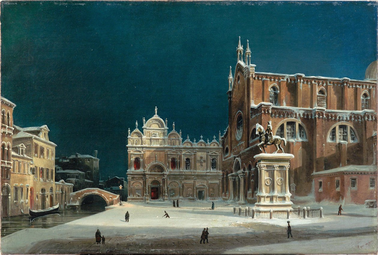 Eine nächtliche Ansicht des Campo dei Santi Giovanni e Paolo, 1850 von Luigi Querena