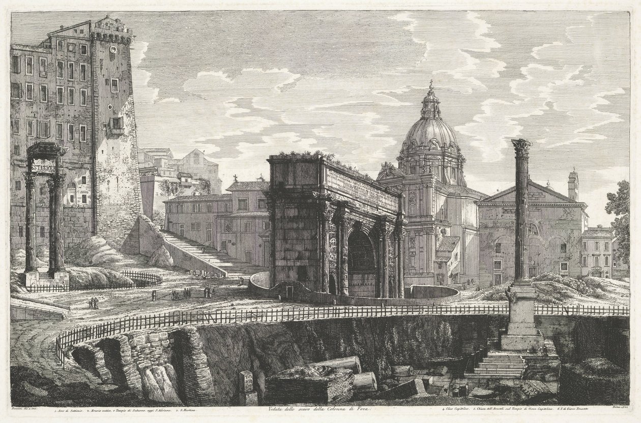 Die Säule des Phokas auf dem Forum Romanum (Veduta dello scavo della Colonna di Foca) von Luigi Rossini