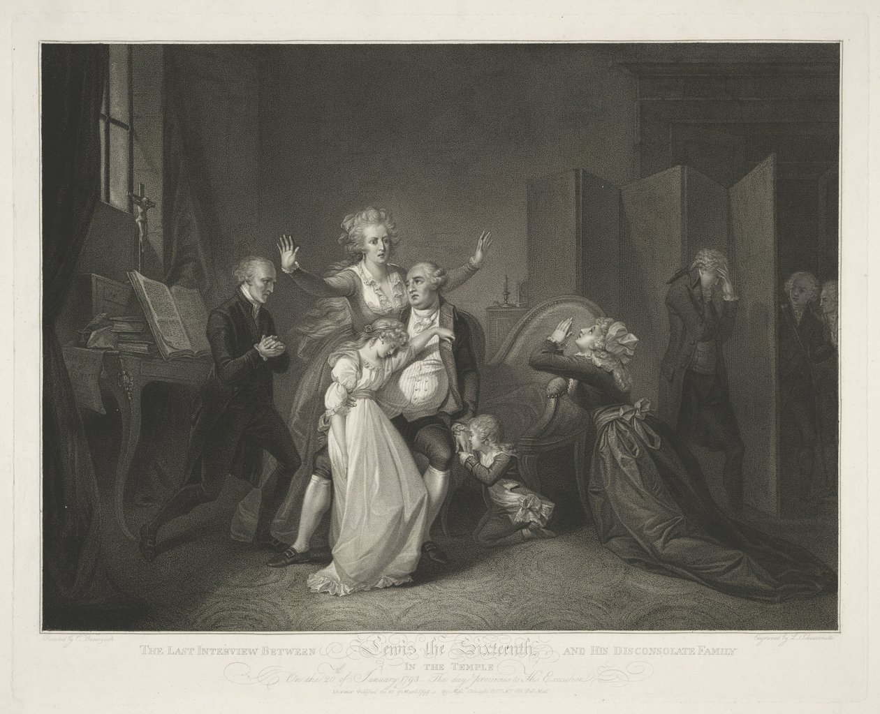 Letztes Beisammensein von Ludwig XVI. und seiner Familie von Luigi Schiavonetti