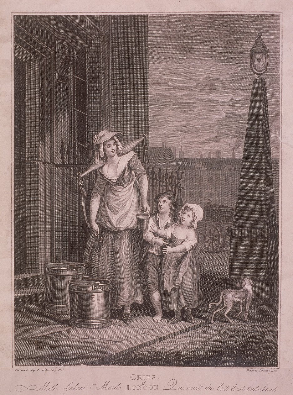 Milch unter Mägden, Rufe von London, ca. 1795 von Luigi Schiavonetti