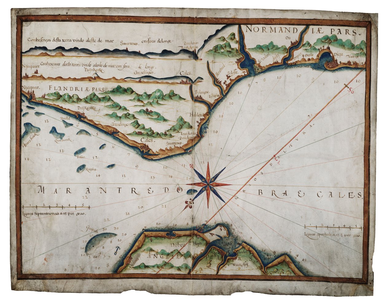 Karte der Doverstraße, ca. 1587-88 von Luis Teixeira