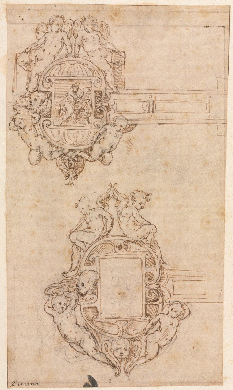 Entwurf für dekorative Scharniere recto, Mitte 1500er von Luzio Romano