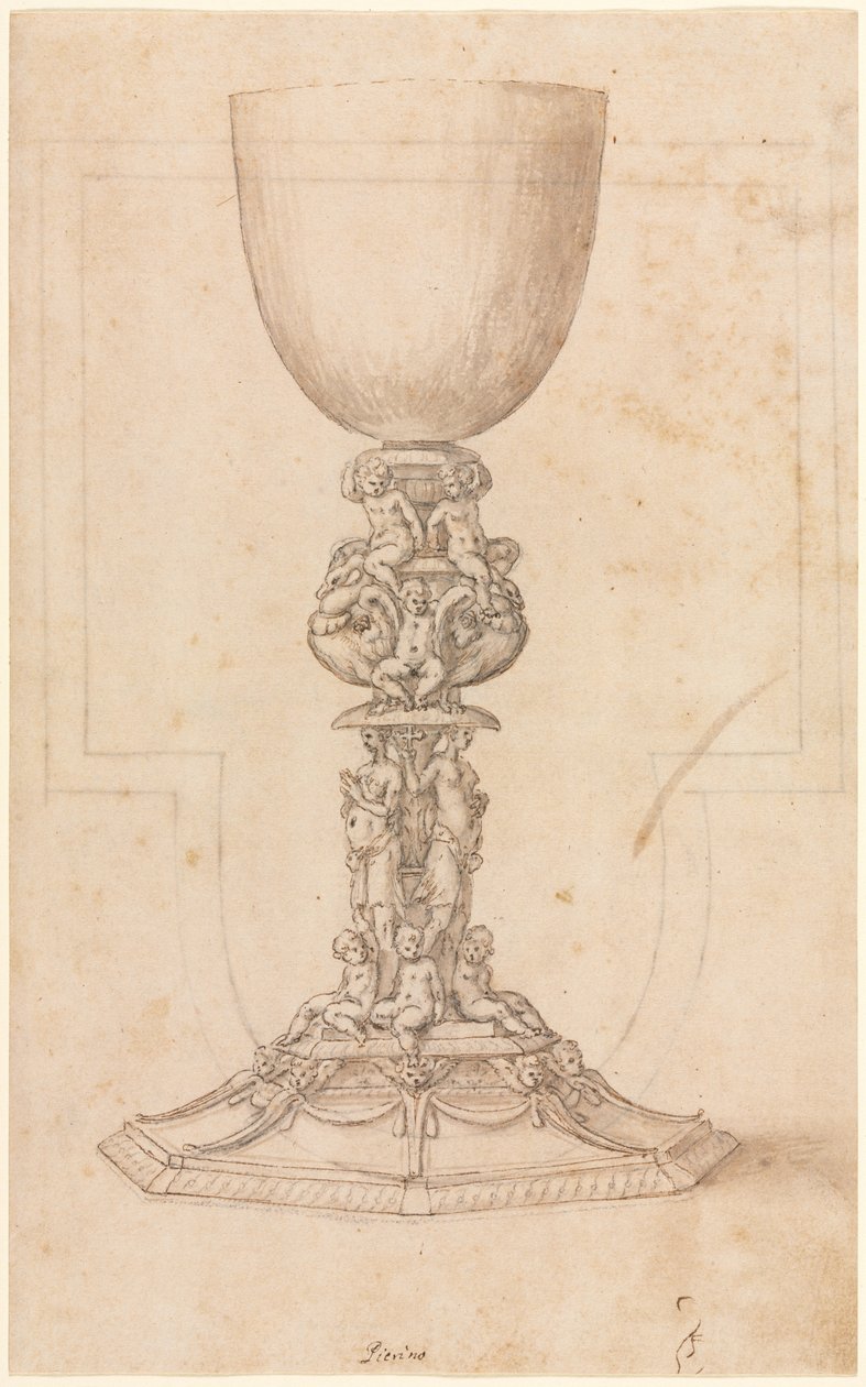 Entwurf für einen Kelch recto Architektonischer Plan verso, Mitte 1500er von Luzio Romano