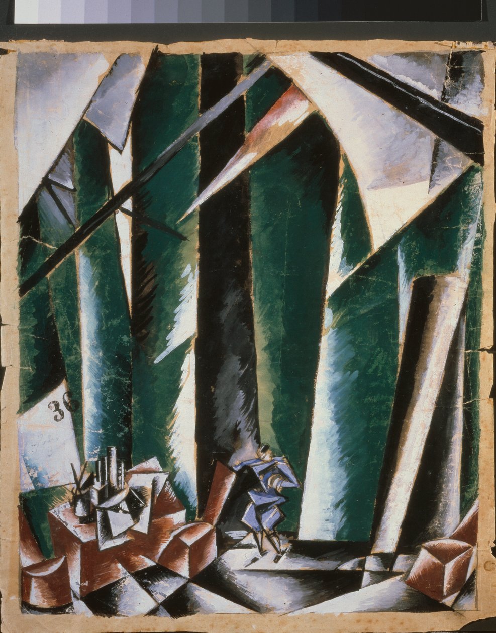 Bühnenbildentwurf für das Theaterstück "Der Kanzler und der Schlosser" von Lyubov Sergeevna Popova