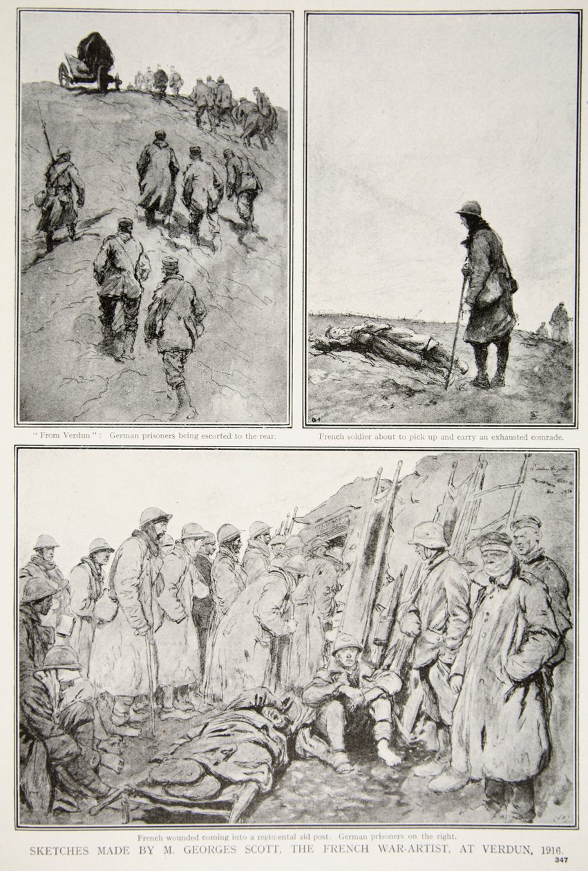 Skizzen eines französischen Kriegszeichners in Verdun, 1916 von M. Georges Scott