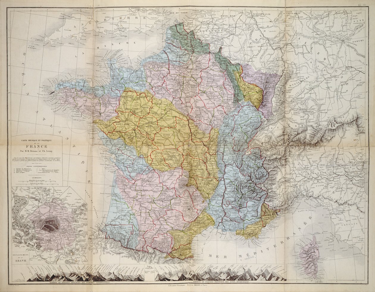 Karte von Frankreich, ca. 1830-40 von M.M. and Leroy, Ch. Drioux