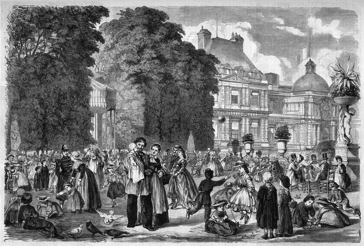 Ansicht des Jardin du Luxembourg in Paris. Gravur nach einer Zeichnung von M. Pietsch in „Das Illustrierte Universum“. von M. (after) Pietsch