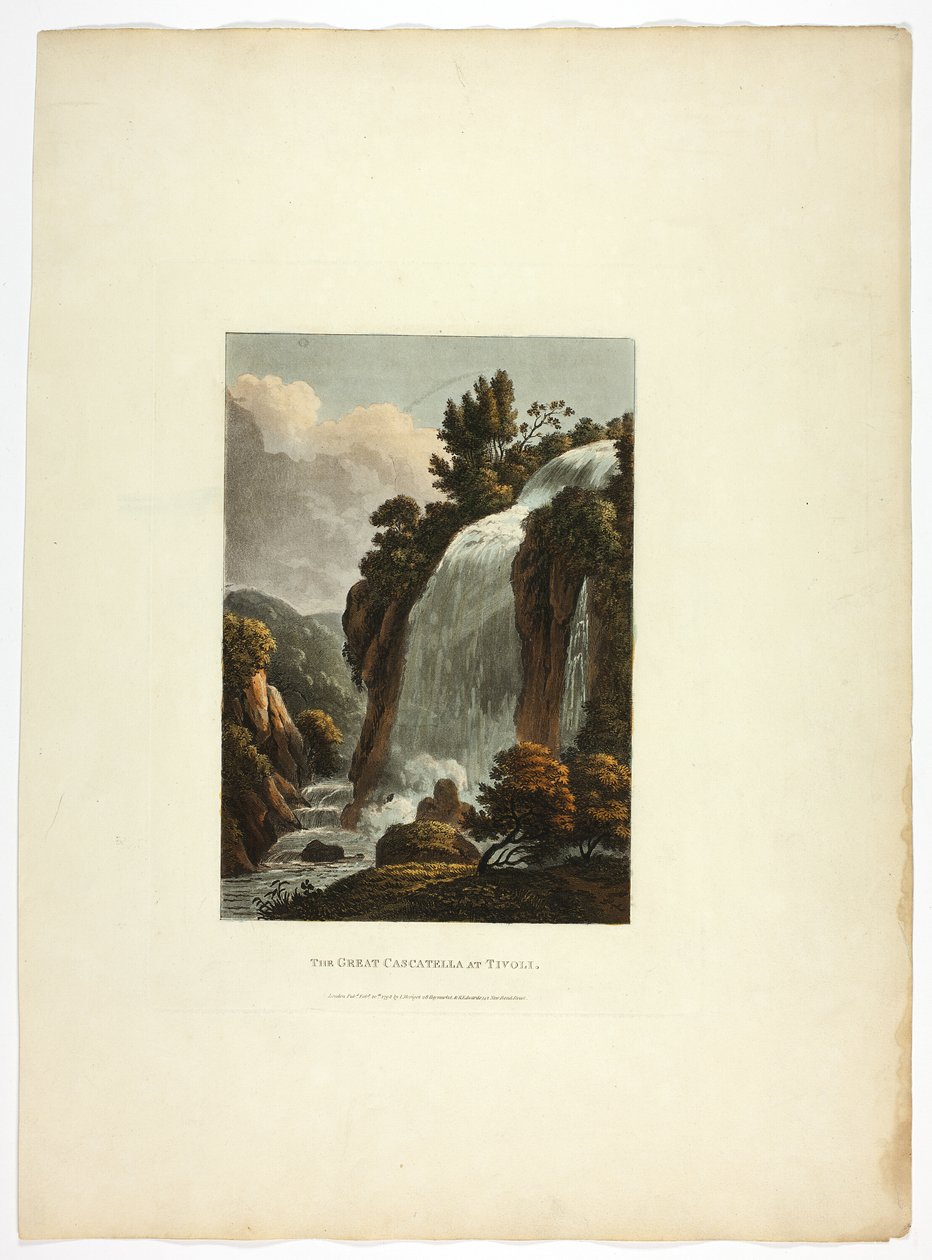 Die Große Cascatella in Tivoli, Platte dreizehn aus den Ruinen von Rom von M. Dubourg