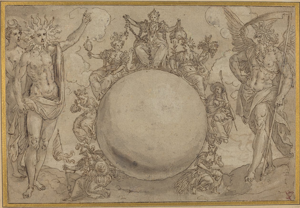 Apollo, Diana und die Zeit mit den zyklischen Wechselfällen des menschlichen Lebens von Maarten de Vos