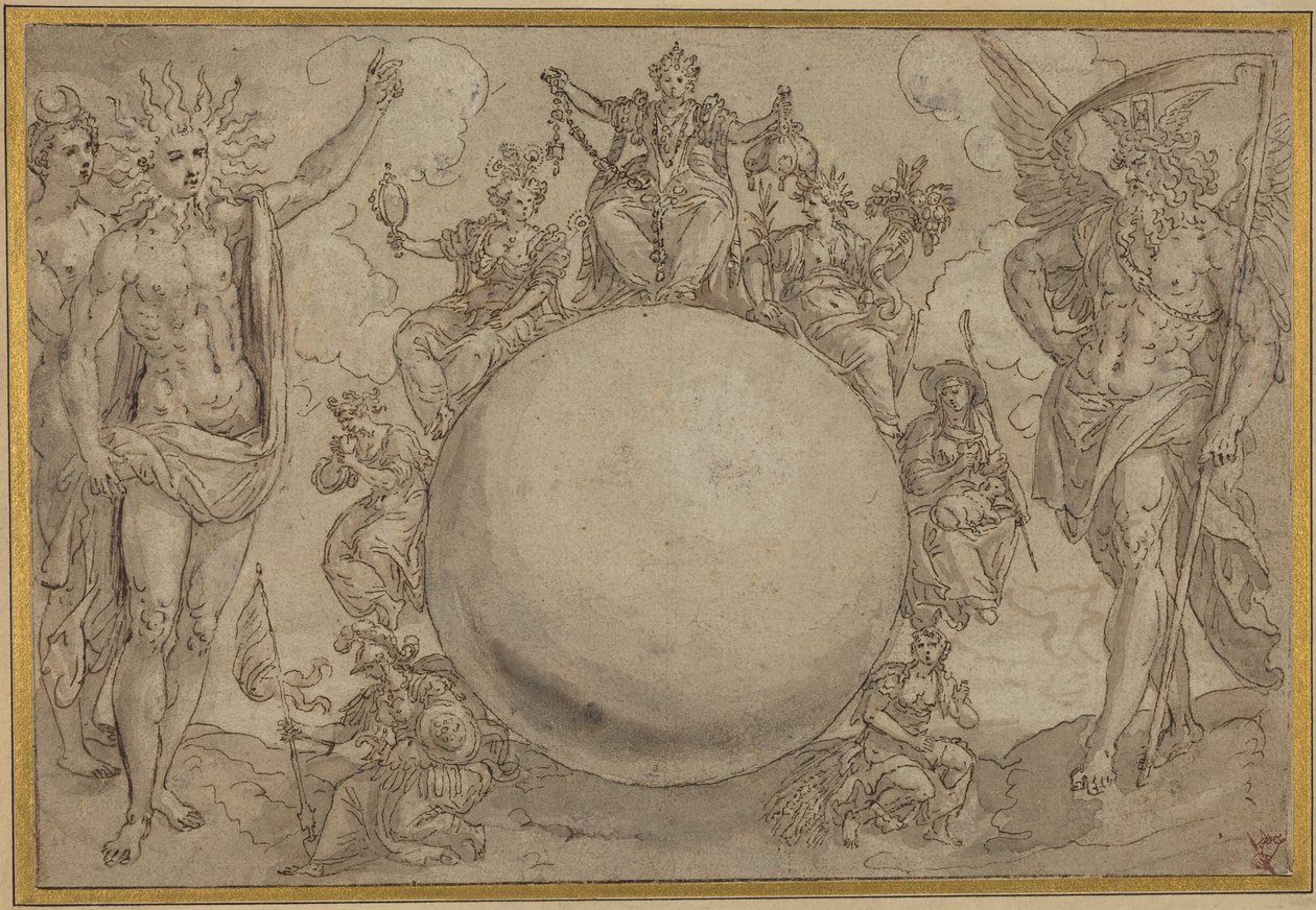 Apollo, Diana und die Zeit mit den zyklischen Wechselfällen des menschlichen Lebens, um 1561 von Maarten de Vos