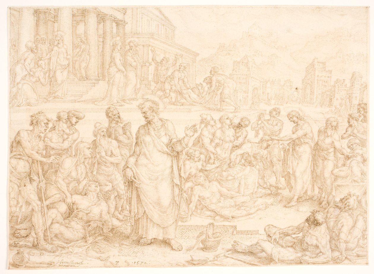 Petrus und die anderen Apostel heilen die Kranken von Maarten van Heemskerck