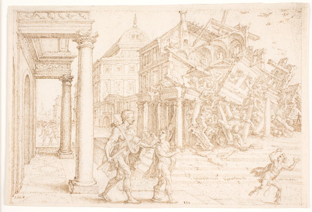 Samson zerstört das Haus mit den Philistern von Maarten van Heemskerck