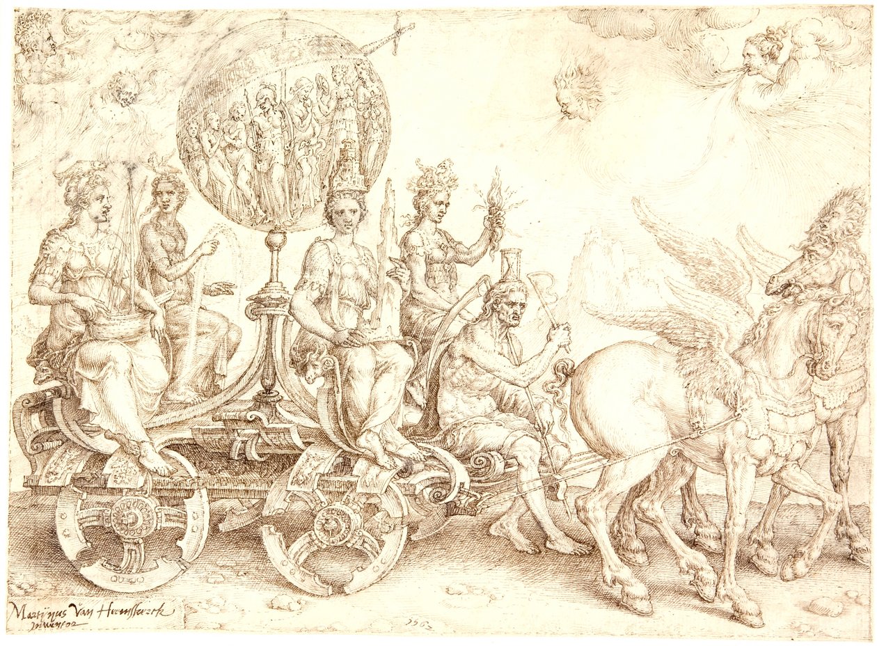 Triumphwagen. Mundus (Die Welt). (Eine Allegorie der vier Elemente) von Maarten van Heemskerck