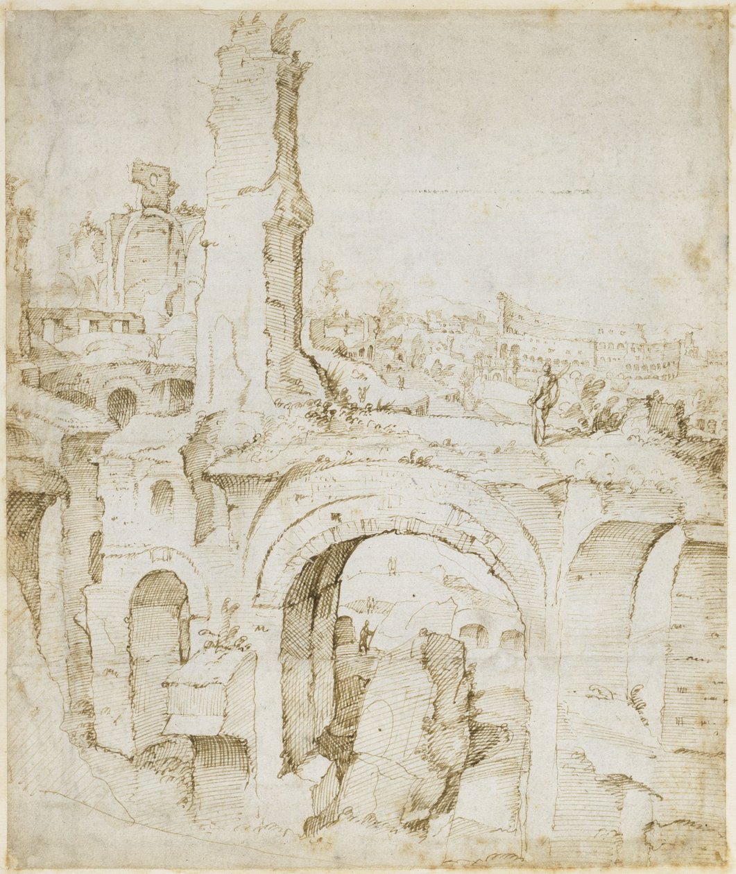 Blick von der Domus Severiana auf das Kolosseum von Maarten van Heemskerck