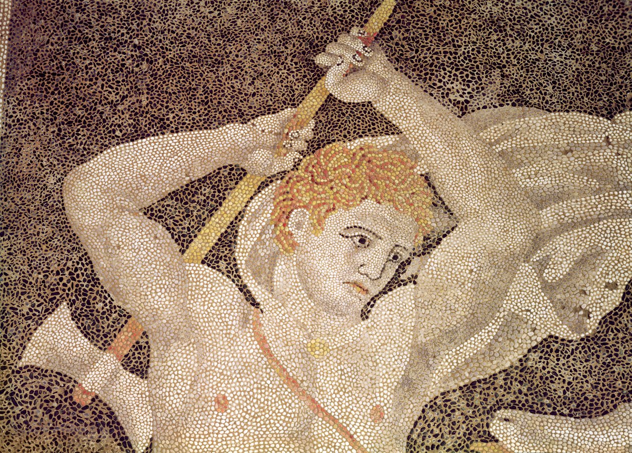 Die Hirschjagd, Detail eines Jägers, aus dem Haus der Entführung der Helena von Macedonian School