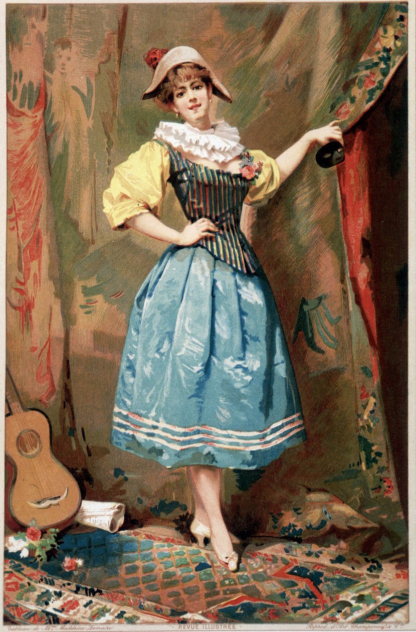 Das Kostüm (Eine Frau mit einer Gitarre), 19. Jahrhundert von Madeleine Lemaire