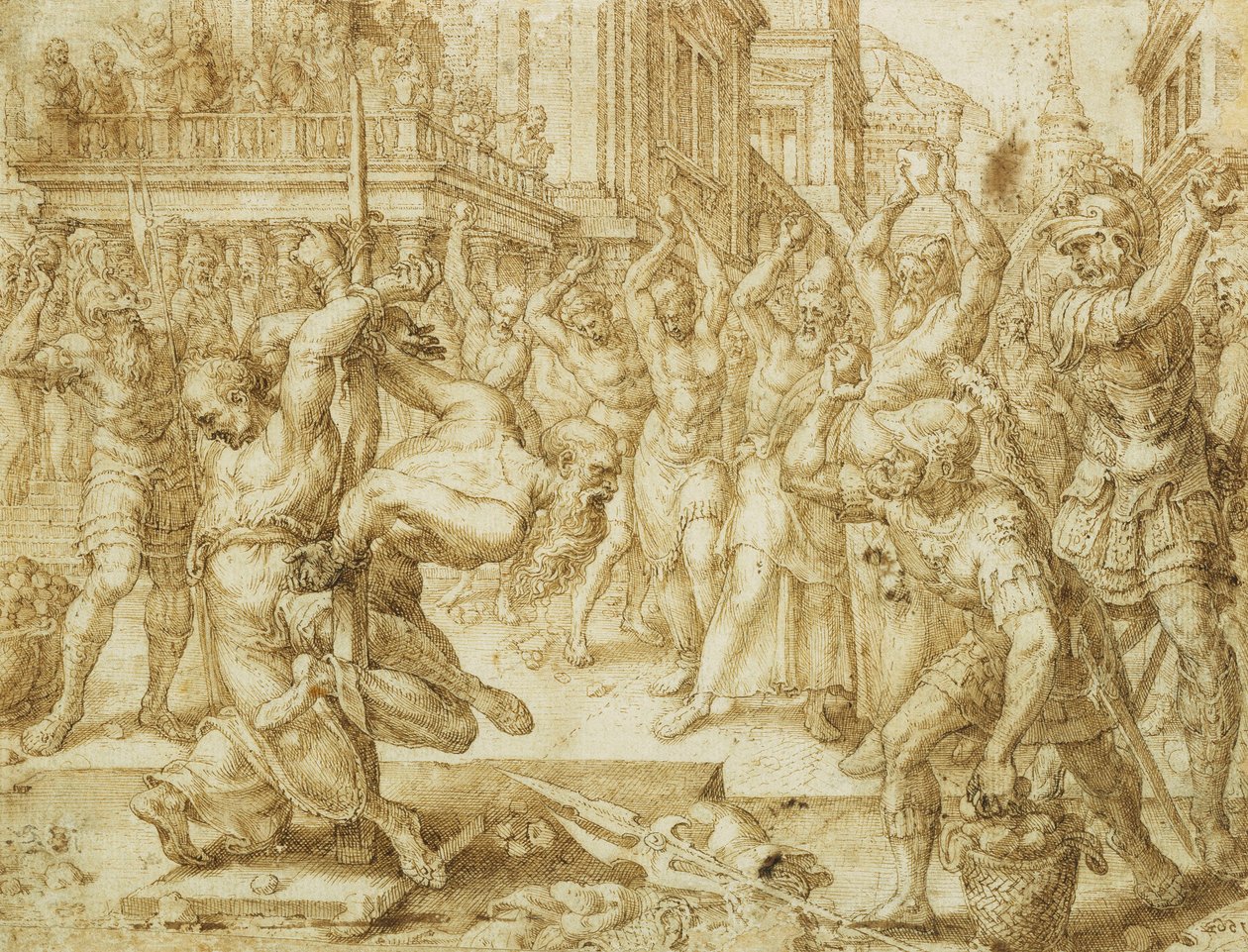 Die Steinigung der Ältesten, aus der Geschichte von Susanna, 1562 von Maerten van Heemskerck