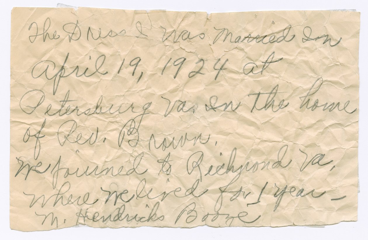 Handschriftliche Notiz von Magdalene Hendricks Boozé, Mitte des 20. Jahrhunderts von Magdalene Hendricks Boozé