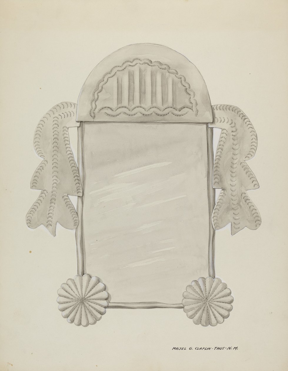 Kleiner Zinnrahmenspiegel, ca. 1937 von Majel G. Claflin